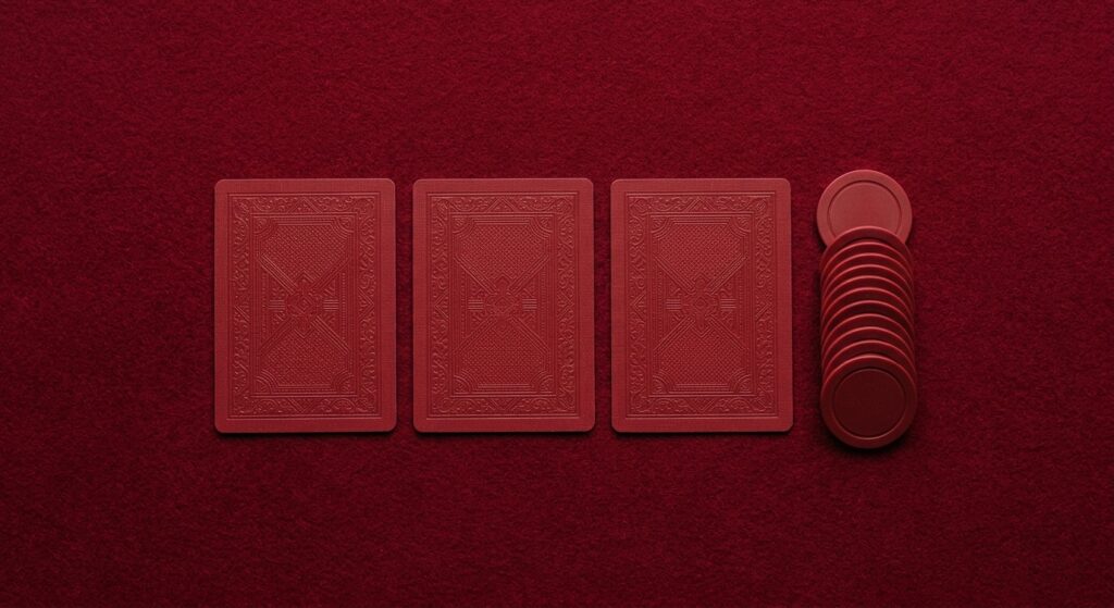 Kartu remi dan chip taruhan di atas meja baccarat kasino
